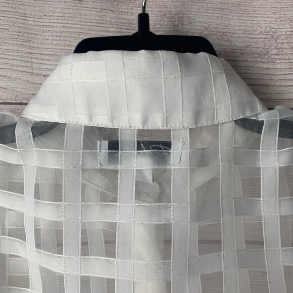 Polagram White Lattice Button Down Blouse Long Sleeve Pouf Shoulders Size Small - Picture 12 of 14